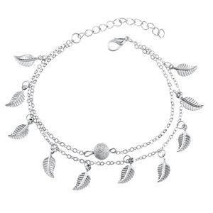 NEW Silver Two Layer Leaf And Bead Ankle Bracelet